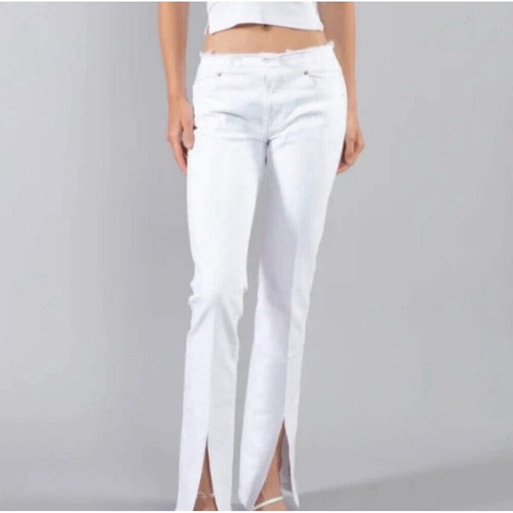 FRAME WHITE CUT OFF WAIST MINI BOOT SLIT FRAYED WAIST HEM JEANS SIZE 30 NWOT